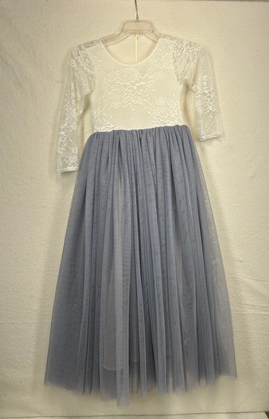 2 Bunnies White Lace Lined Bodice & Blue Balletcore Tulle Skirt SZ 10/12 Whimsy